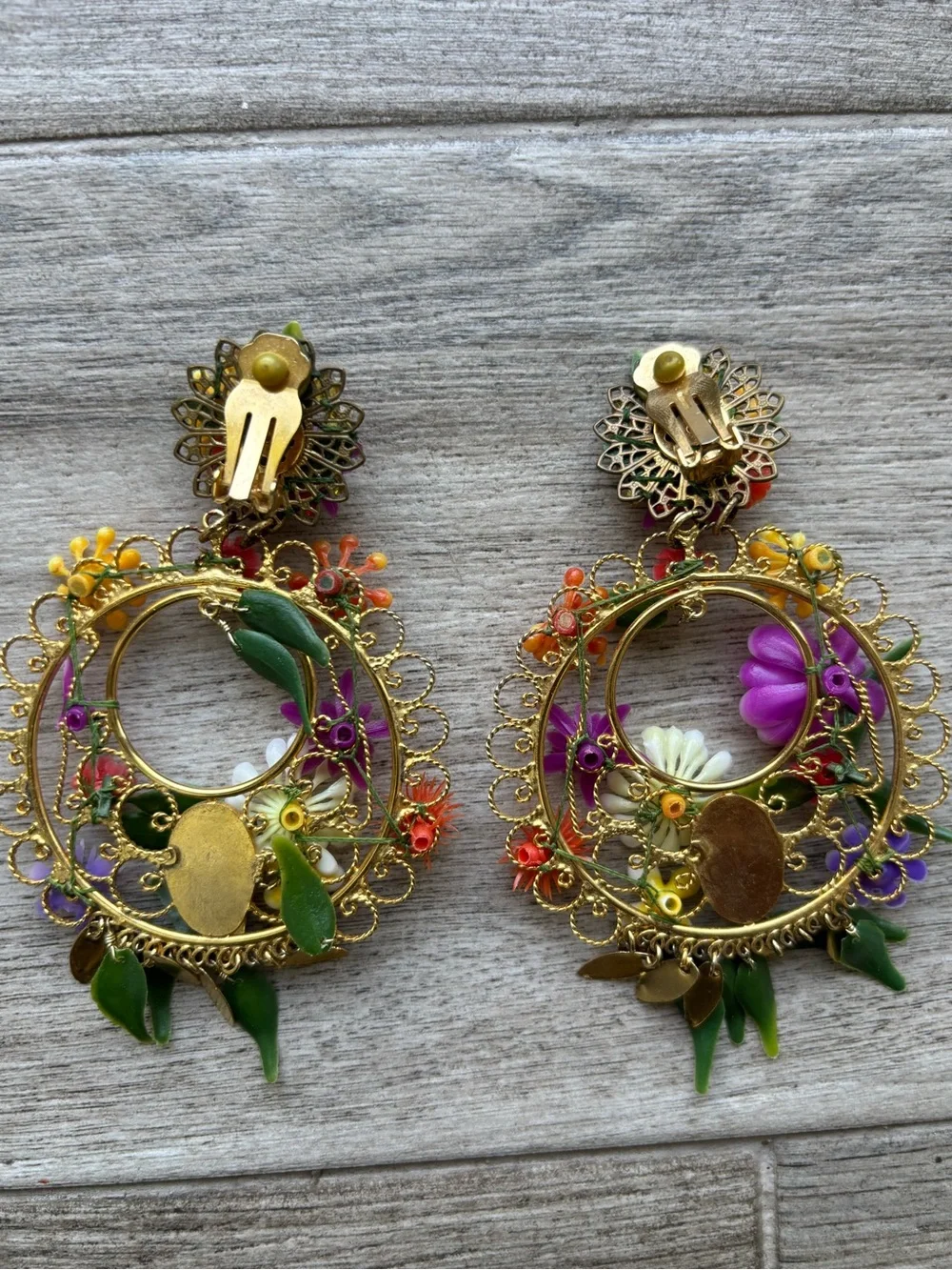 Mercedes Salazar Colorful Floral Statement Earrings - Colombian design handmade